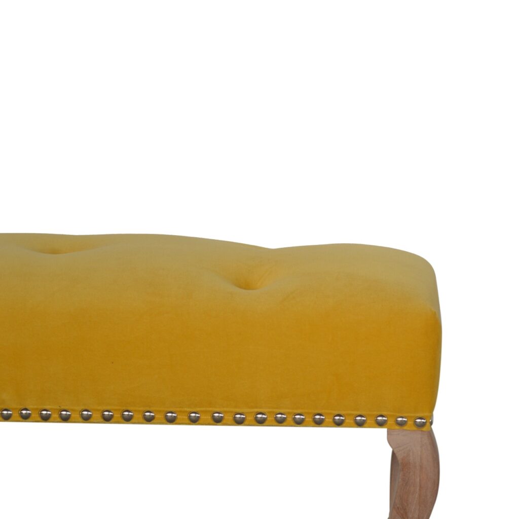 French Style Mustard Velvet Bench - Image 5