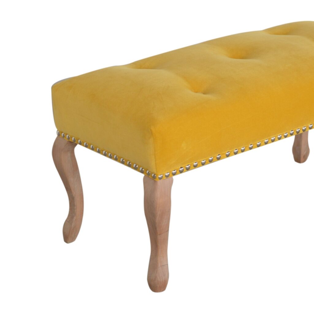 French Style Mustard Velvet Bench - Image 6