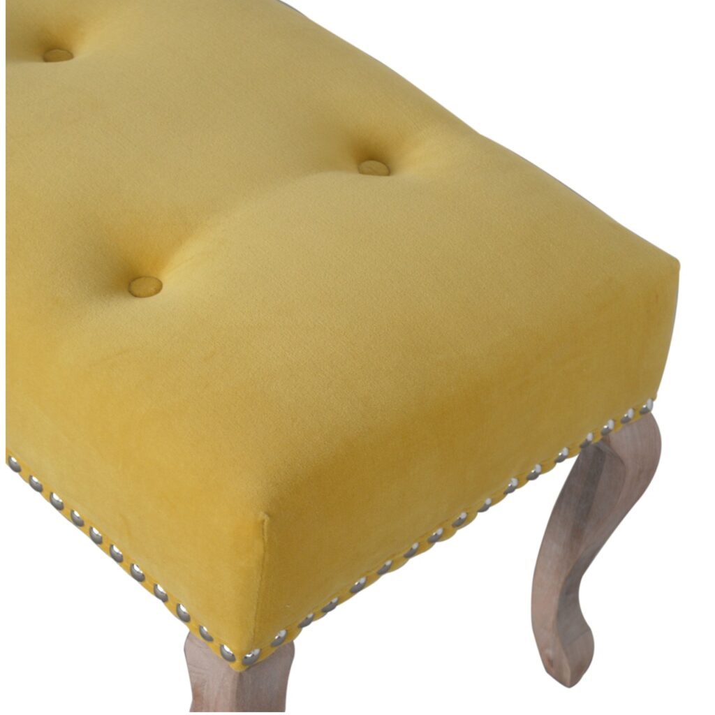 French Style Mustard Velvet Bench - Image 7