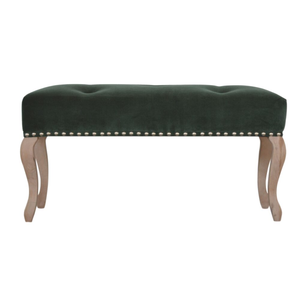 French Style Emerald Velvet Bench - Image 2