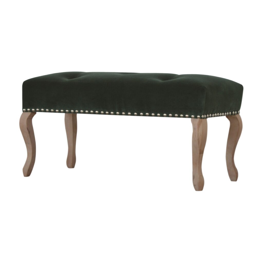 French Style Emerald Velvet Bench - Image 3