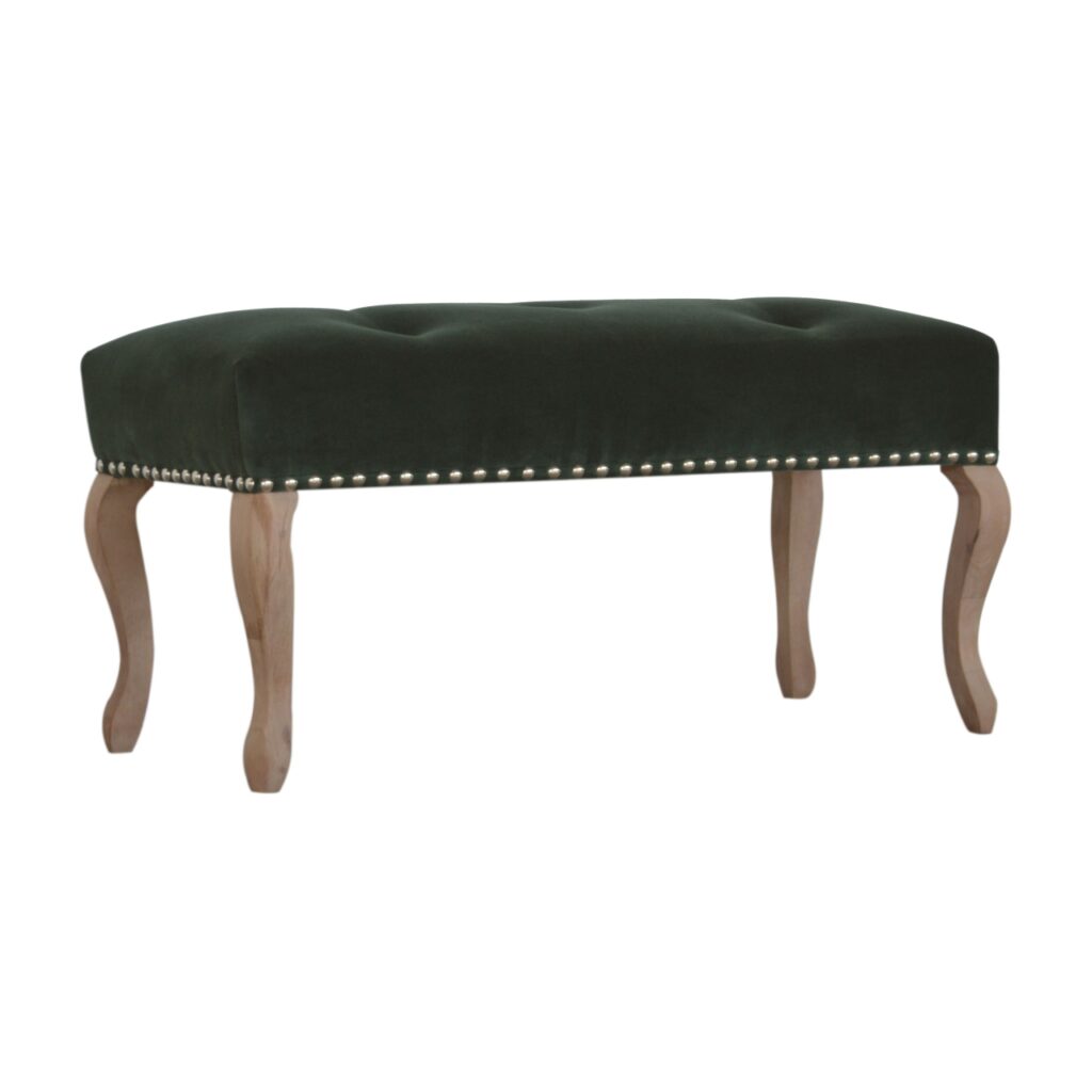 French Style Emerald Velvet Bench - Image 4