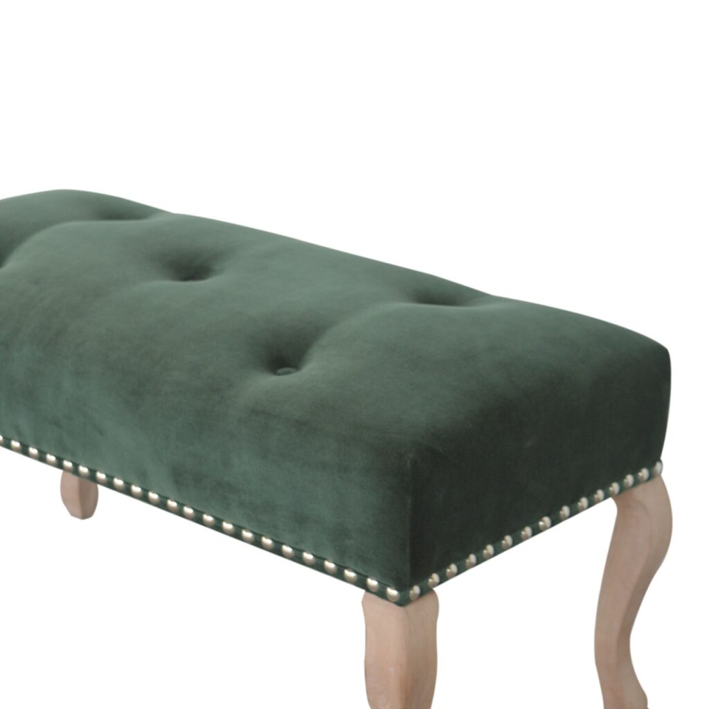 French Style Emerald Velvet Bench - Image 6