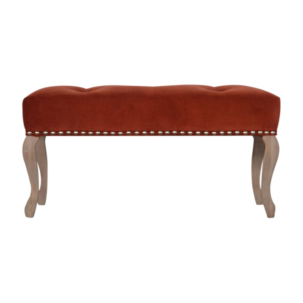 French Style Rust Velvet Bench - Image 2