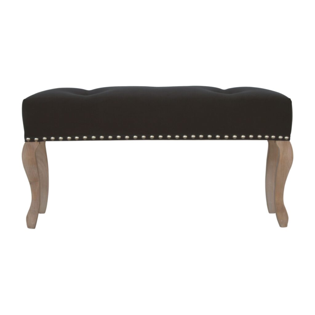 French Style Black Velvet Bench - Image 2