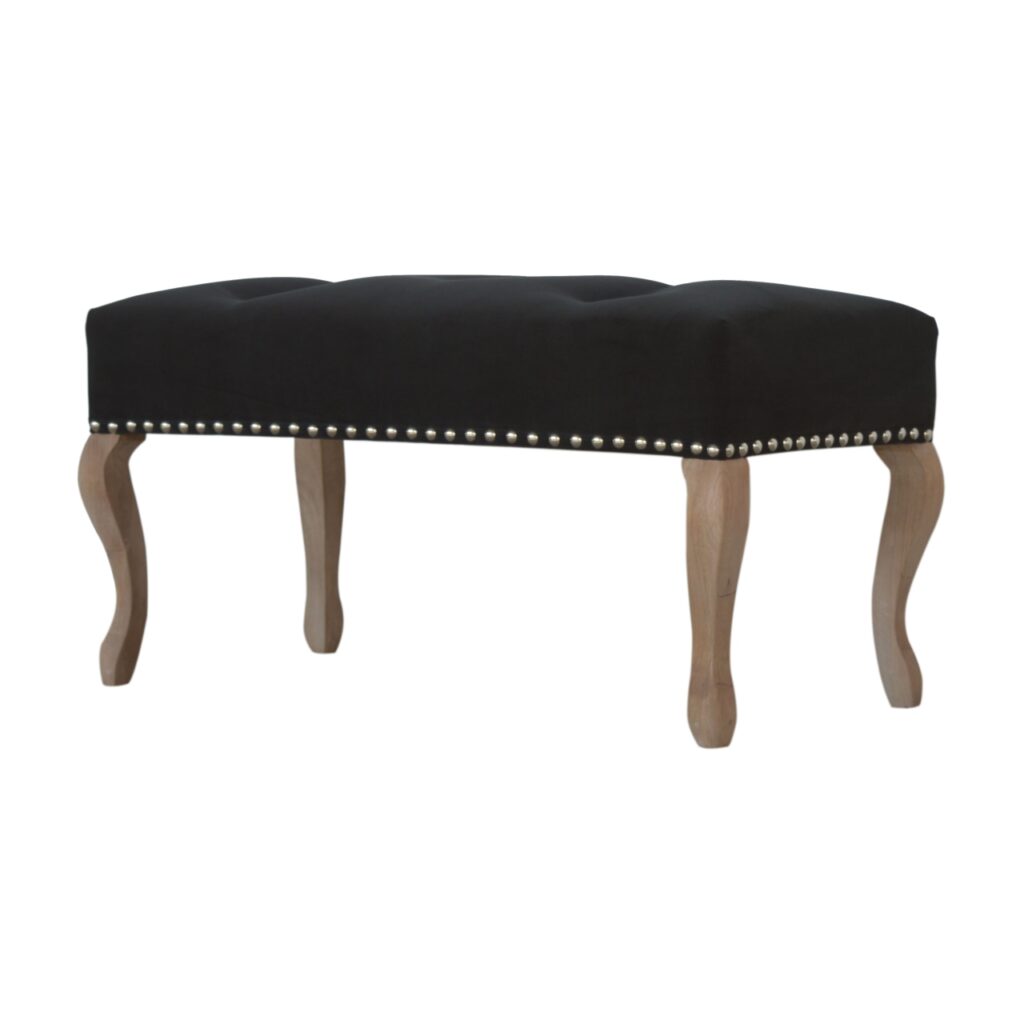 French Style Black Velvet Bench - Image 3