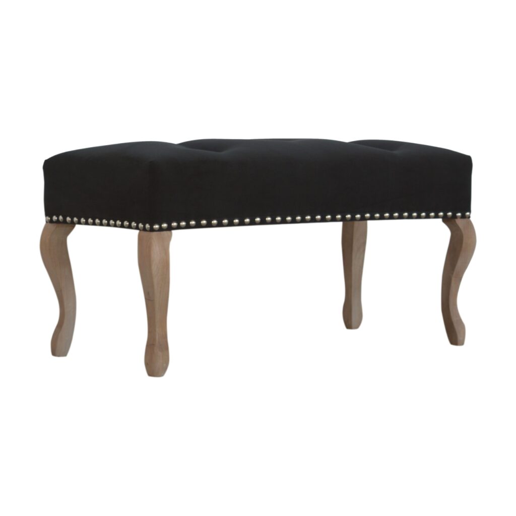 French Style Black Velvet Bench - Image 4