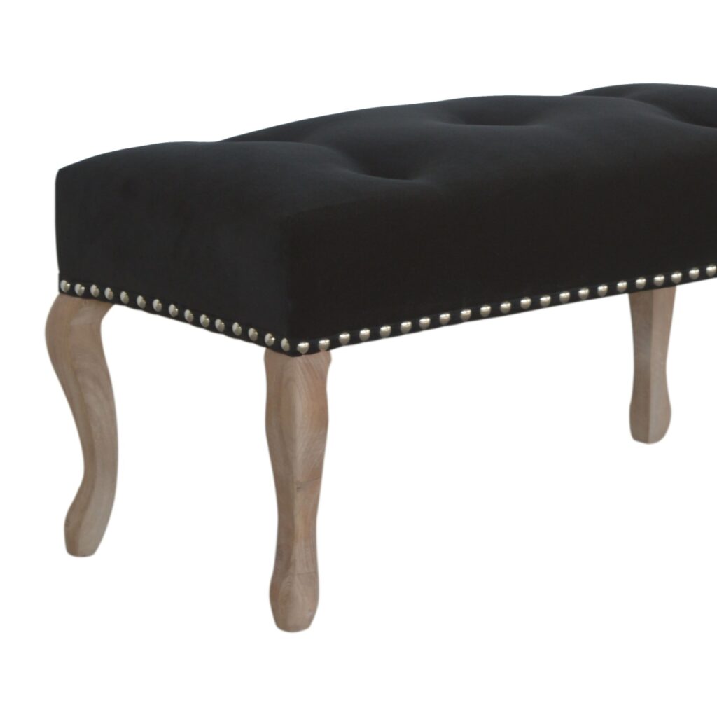 French Style Black Velvet Bench - Image 5