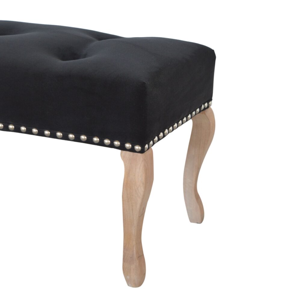 French Style Black Velvet Bench - Image 7