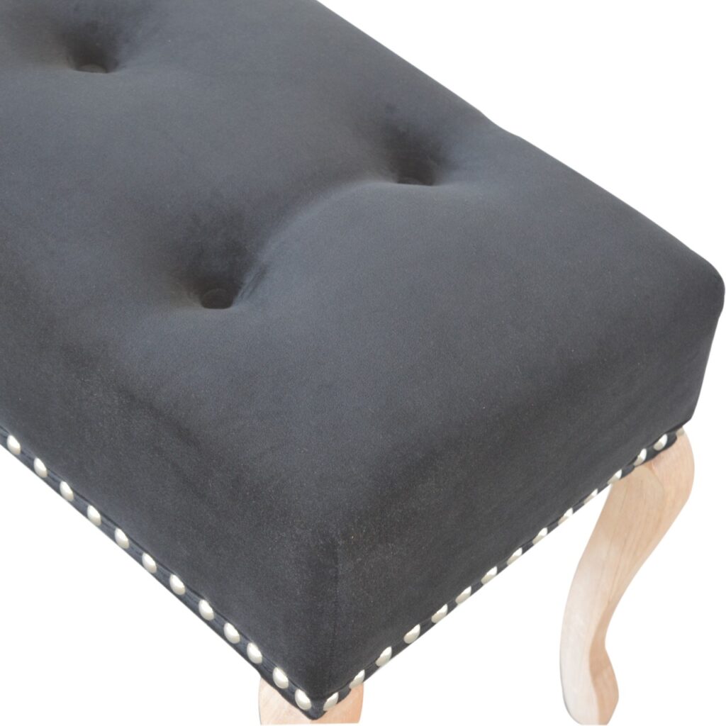 French Style Black Velvet Bench - Image 9