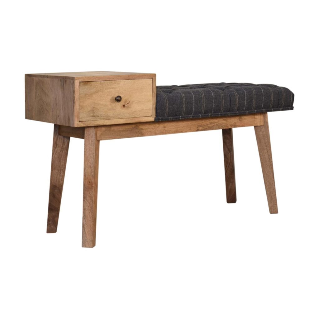 Pewter Tweed Bench with 1 Drawer - Image 3