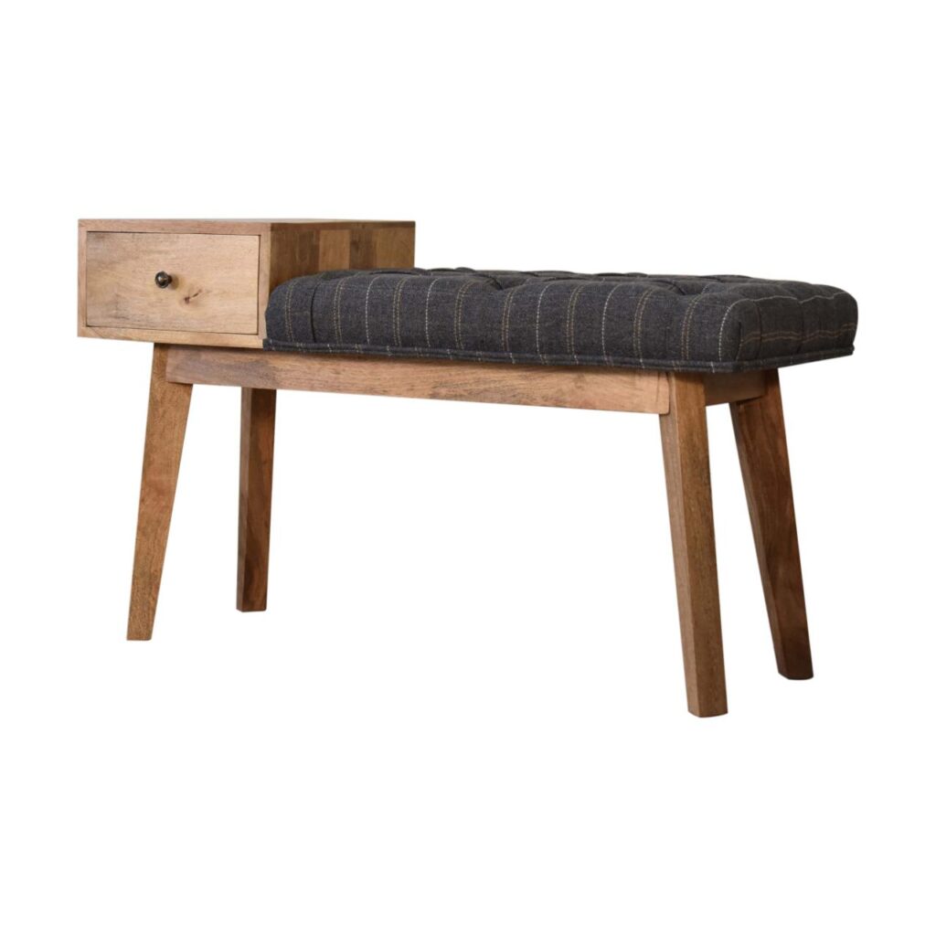 Pewter Tweed Bench with 1 Drawer - Image 4