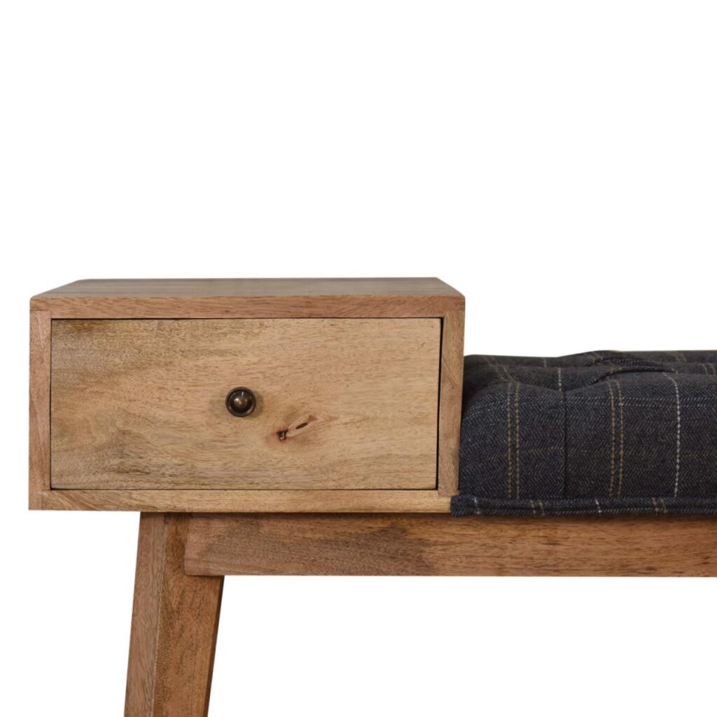 Pewter Tweed Bench with 1 Drawer - Image 5