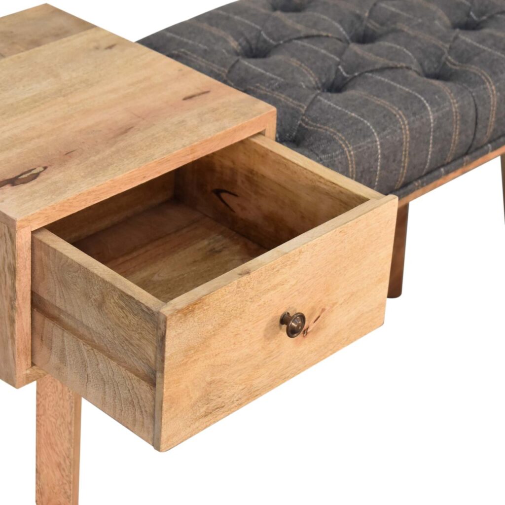 Pewter Tweed Bench with 1 Drawer - Image 7