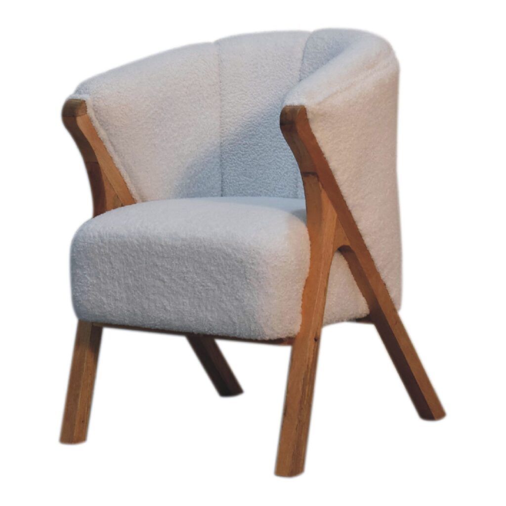 White Boucle Minimalistic Chair - Image 4
