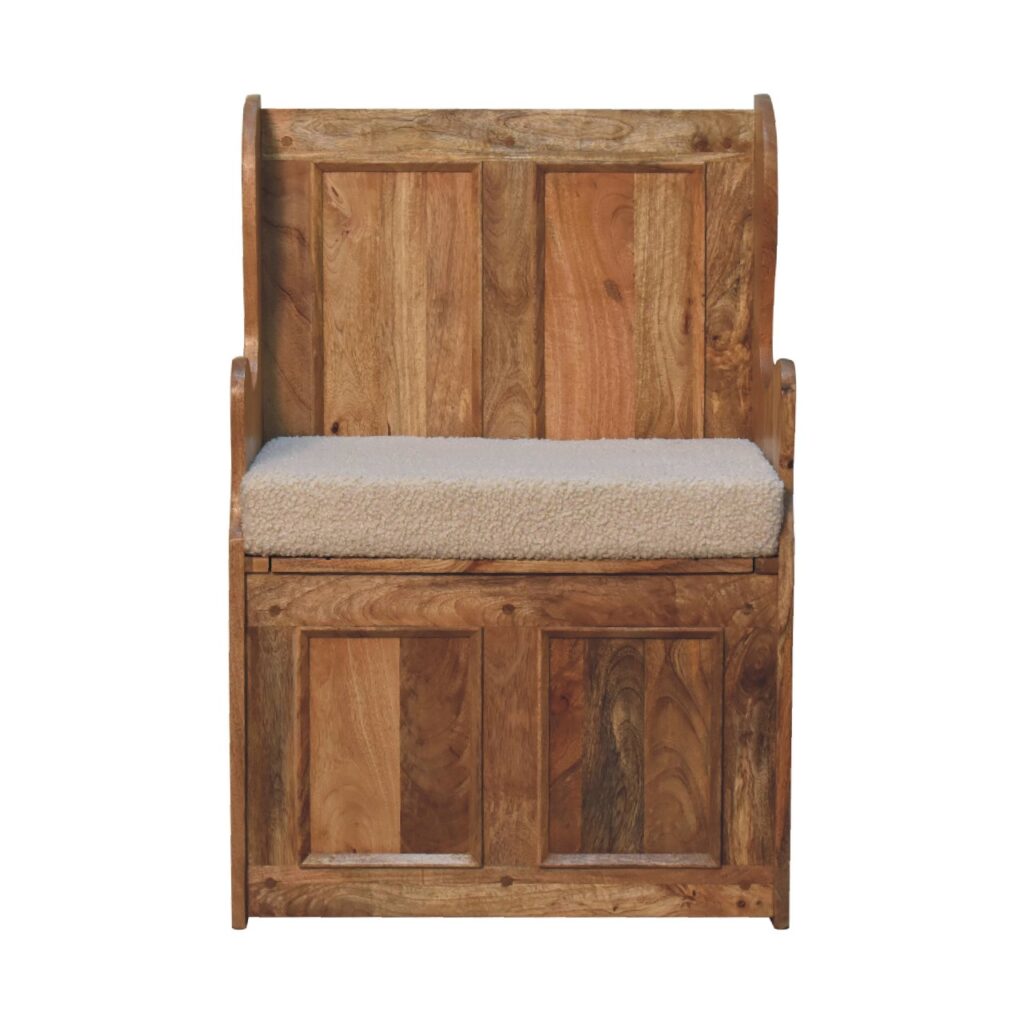 Cream Boucle Mini Monks Bench - Image 2