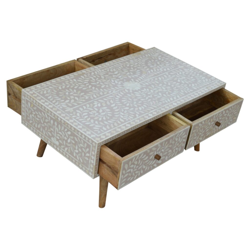 Taupe Floral Bone Coffee Table - Image 4