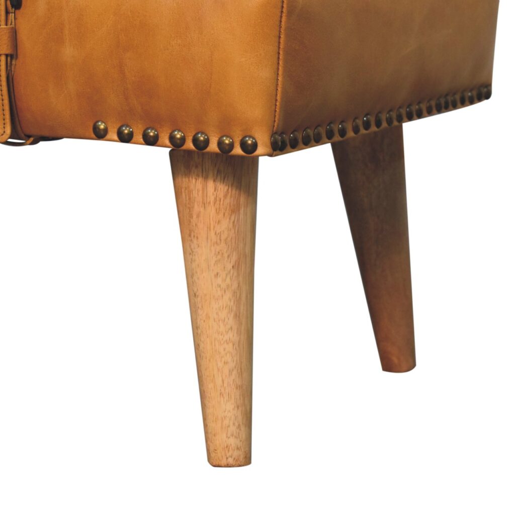Bouclé Buffalo Hide Olive Green Leather Bench - Image 15